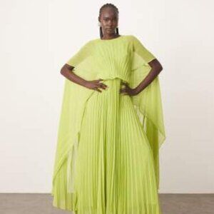 Arrange chiffon pleat volume maxi dress w/ wide sleeve